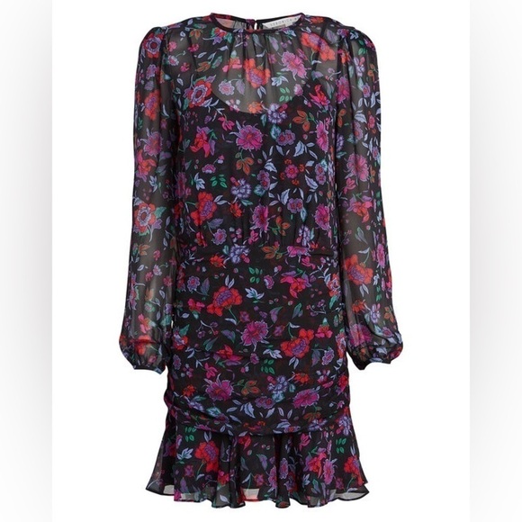 VERONICA BEARD Robin floral ruffle crepe mini dress 0 NWT - Picture 2 of 9